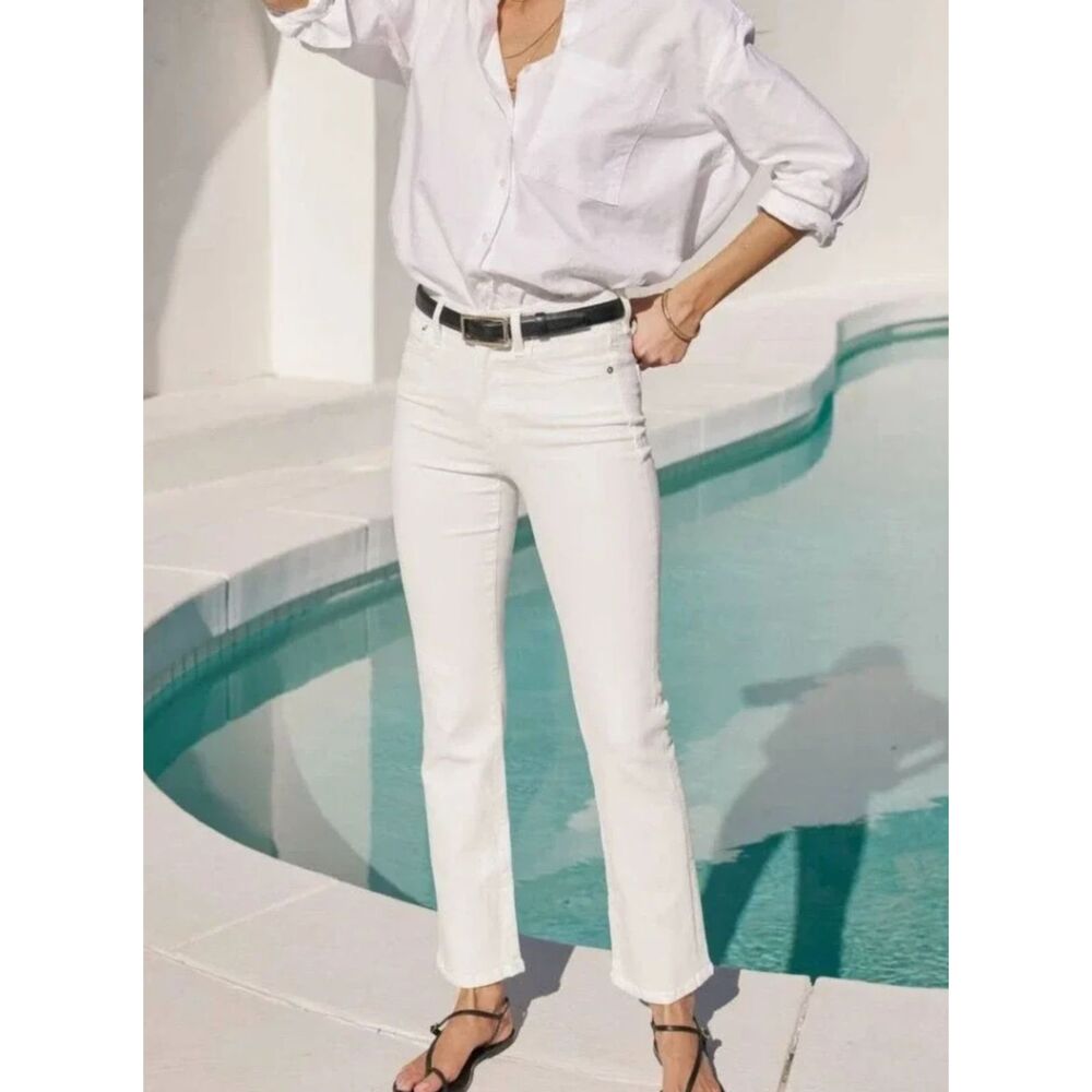 AYR The Pop Jeans Mid Rise Straight White Stretch Denim